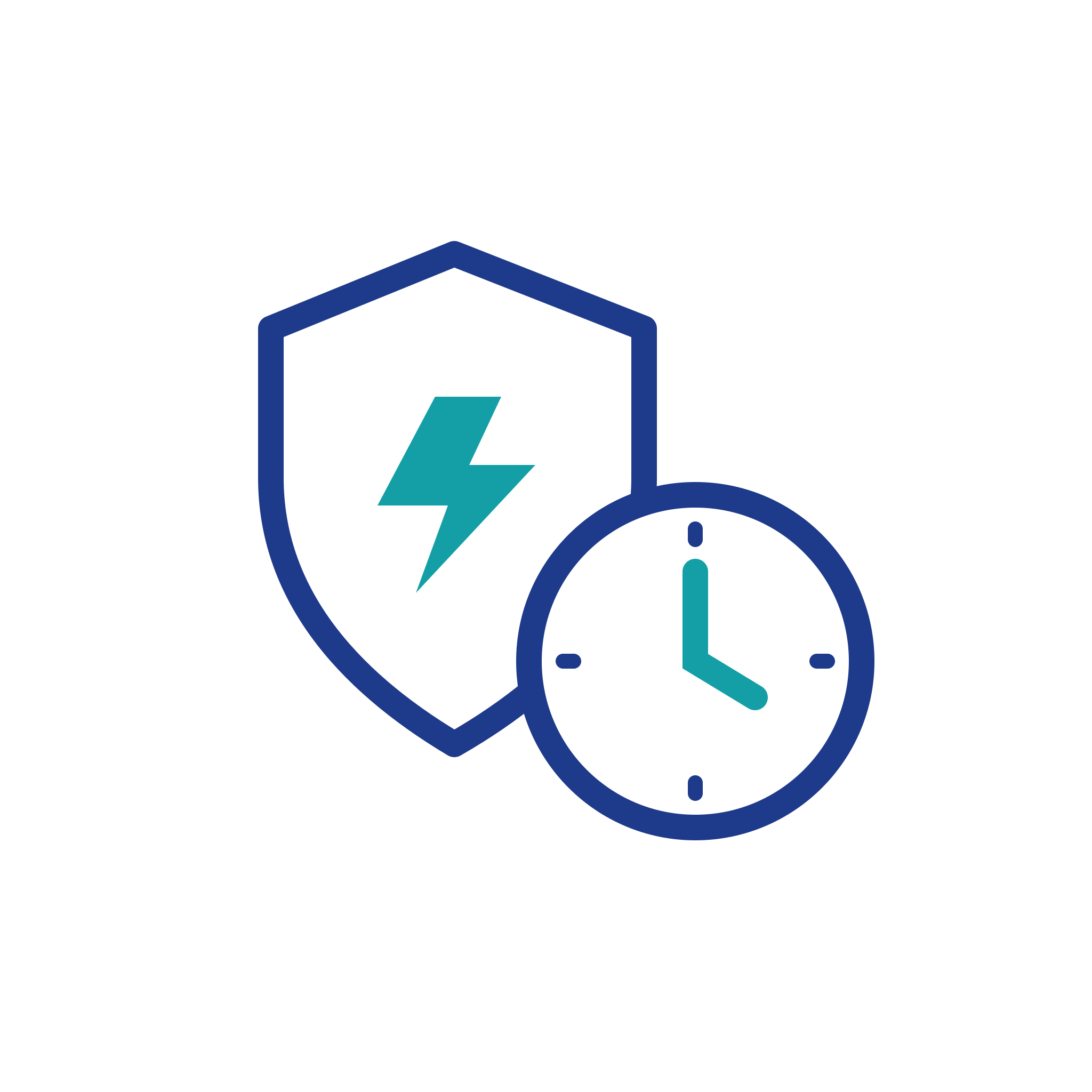 Shield and clock representing urgent protection
